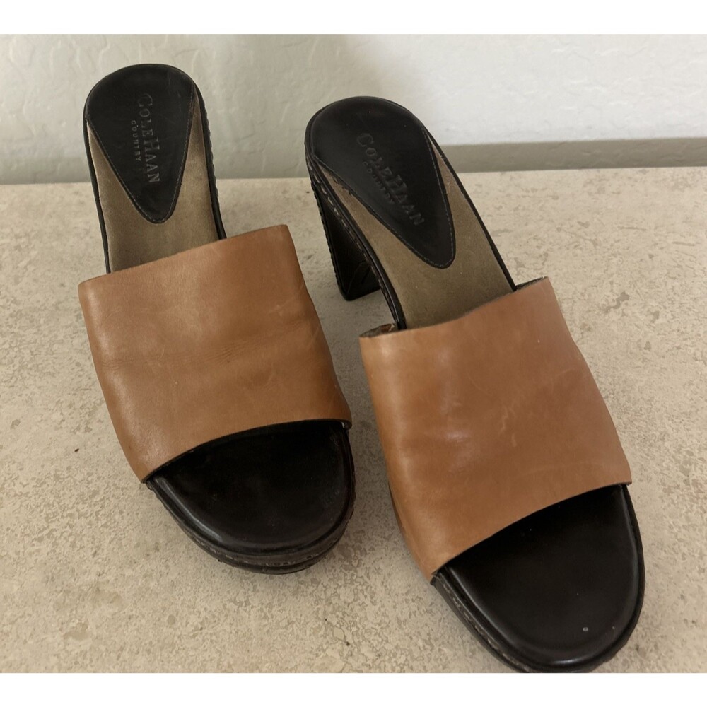 Women's COLE HAAN Brown Leather Clogs Mules 7.5 Slip on